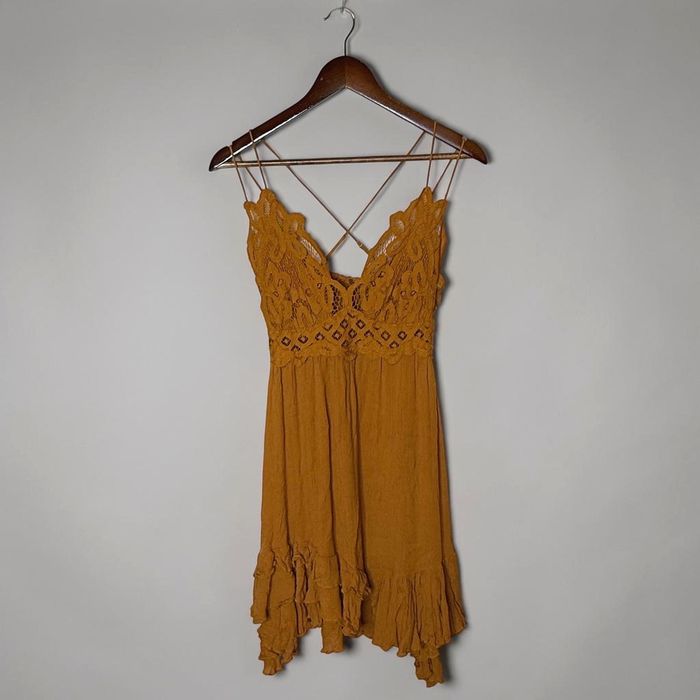 Free People Adela Dress in Mustard Yellow Size Medium - Picture 2 of 6